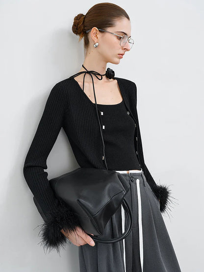 Elegant Ostrich Sleeve Sweater Cardigan