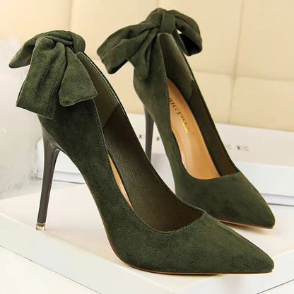 Bowknot Design Suede High Heels Stilettos for Women, Sexy Party Shoes