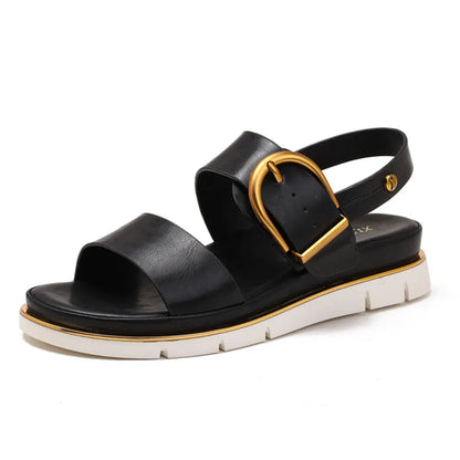 | Gold-Buckle Strap Sandals