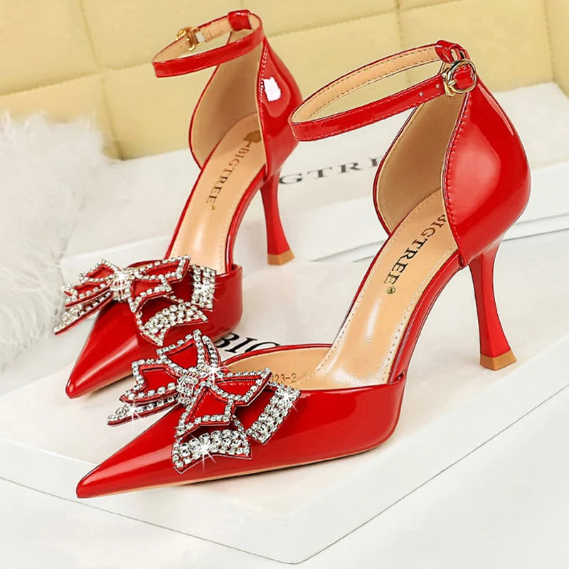 Luxury High Heel Rhinestone Bowknot Sandals for Women