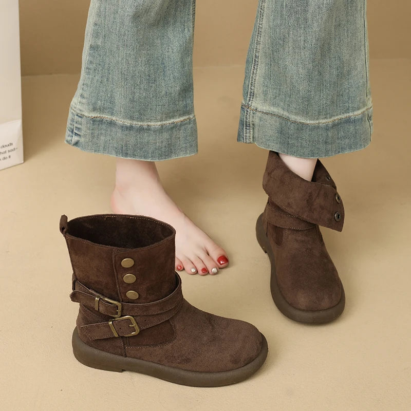 | Suede Buckle Ankle Boots