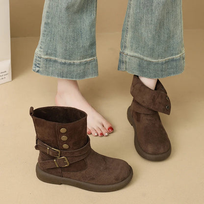 | Suede Buckle Ankle Boots