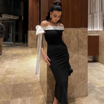 Bow Ribbon Off Shoulder Midi Dress