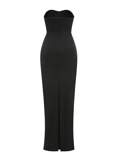 Black Strapless Pearls Beaded Embellished Maxi Dress