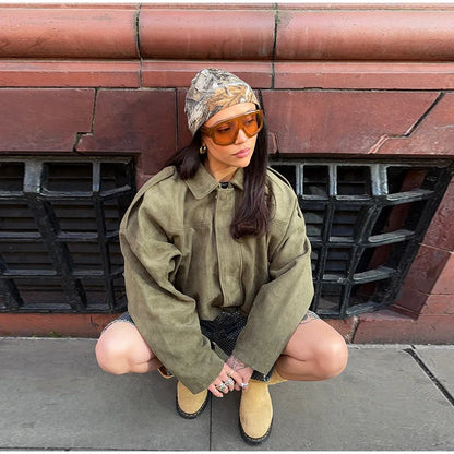 Khaki Short Thick Pocket Street Coat