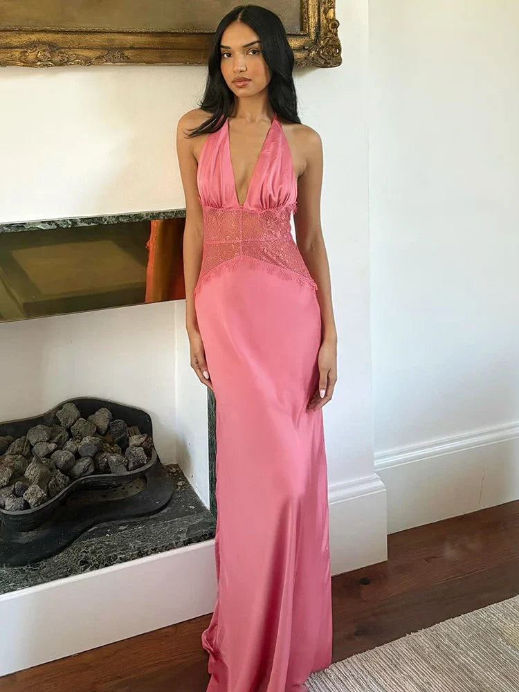 Strapless Ribbon Mesh Beach Maxi Dress
