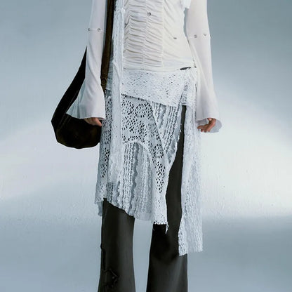 Grunge Lace White Irregular Skirt