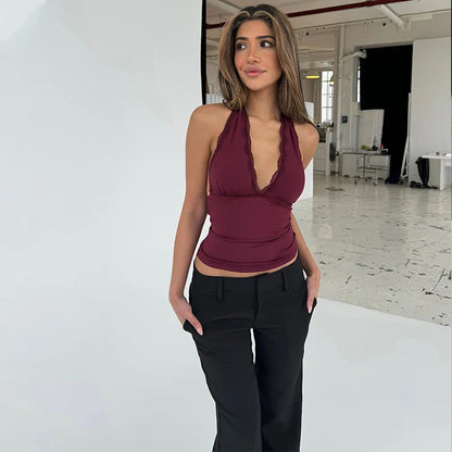Lace Edge Sweet Halter Crop Top