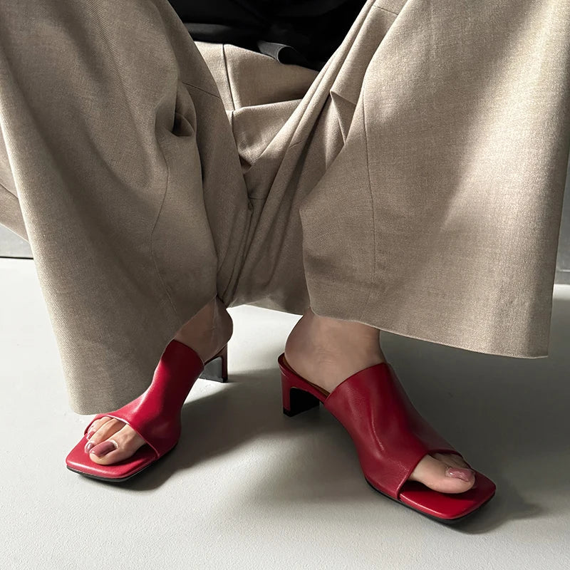 | Red Leather Heeled Mules