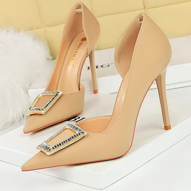 Metal Rhinestone Lady Heels Luxury Party Shoes Elegant High Heels for Women