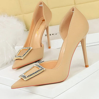 Metal Rhinestone Lady Heels Luxury Party Shoes Elegant High Heels for Women