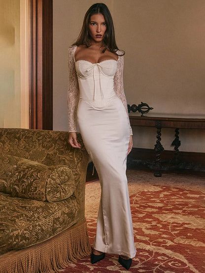 Lace Long Sleeve Back Split Bodycon Dress