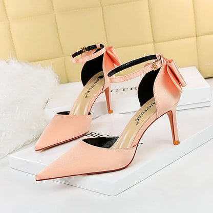 Korean Style Pipanus High Heels Satin Sandals with Bows Women's Shoes