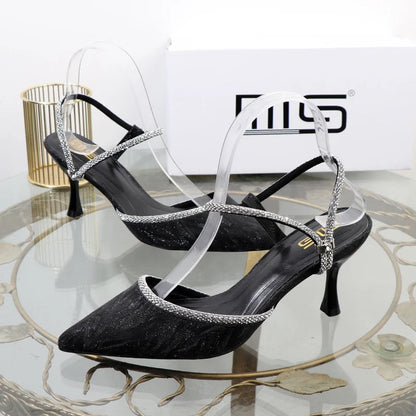 Rhinestone drill T-belt high-heeled sandals for women