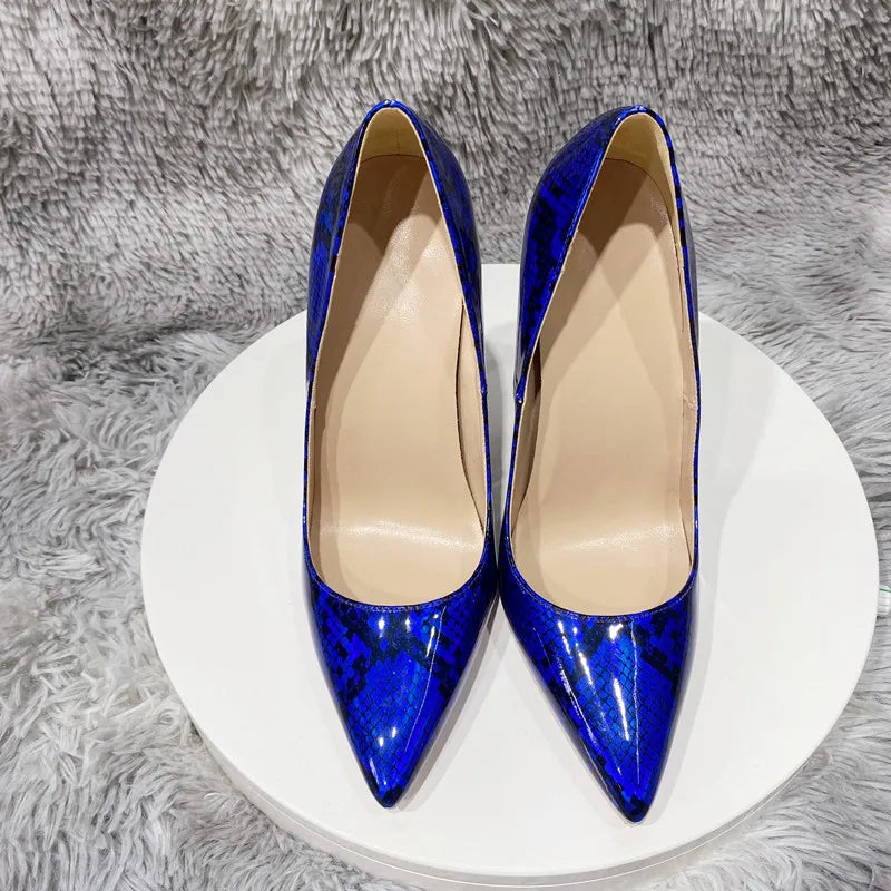 Royal Blue Snakeskin Pointy Toe High Heels for Women - Sexy Party Shoes