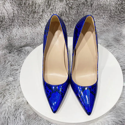 Royal Blue Snakeskin Pointy Toe High Heels for Women - Sexy Party Shoes