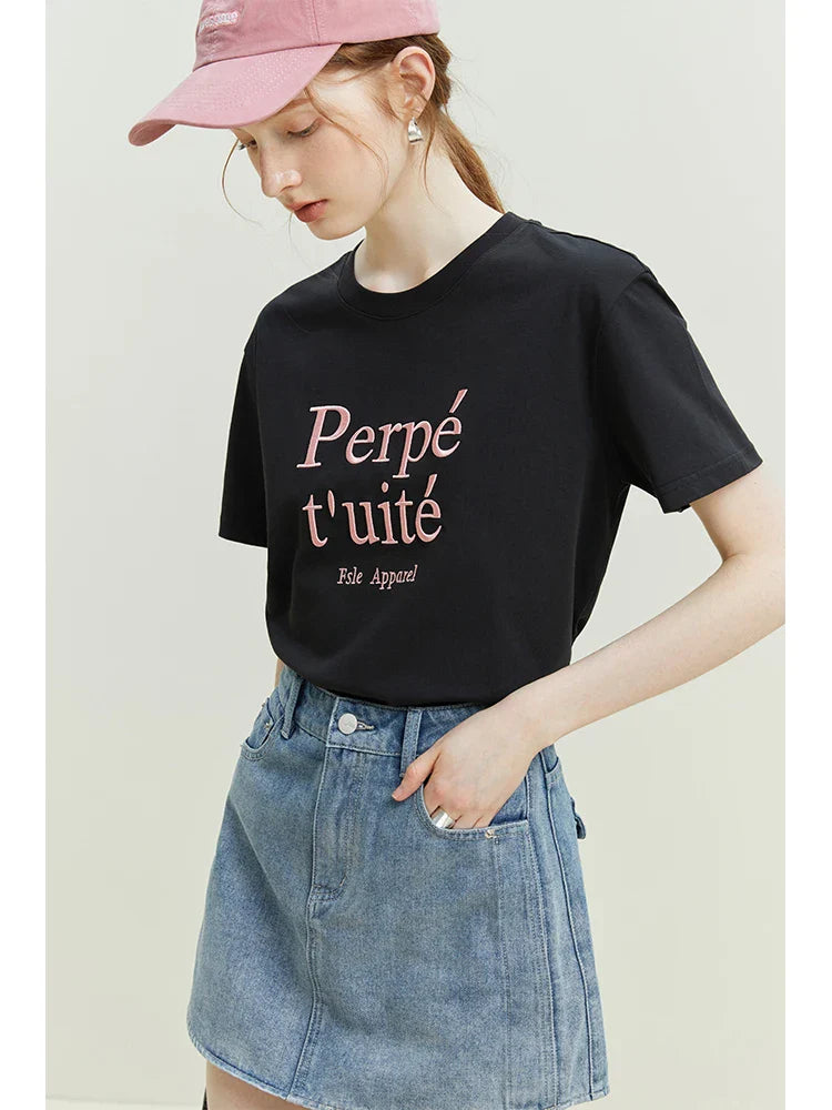Cool Letter Embroidery Loose T-shirt