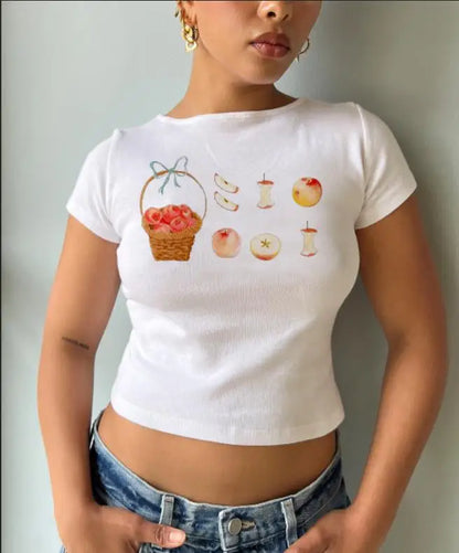 Fruit Print Slim Fit Crew T-shirt