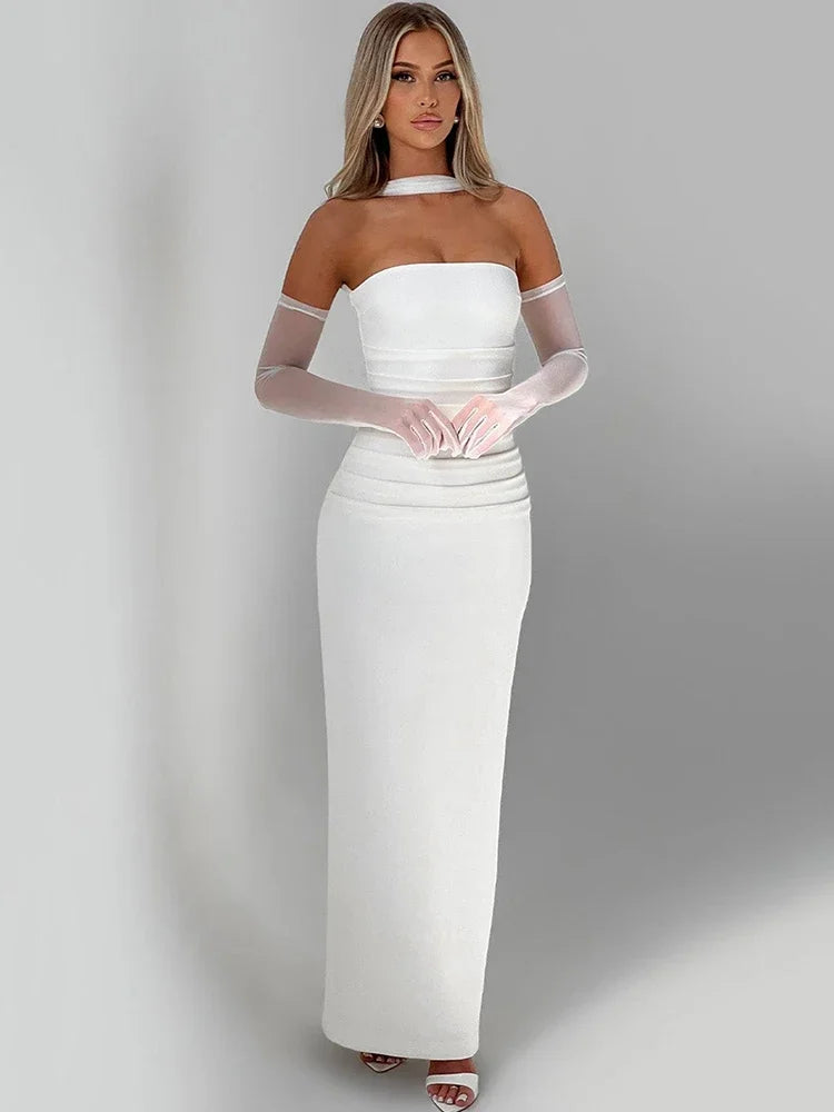 Strapless Scarf Backless Maxi Dress