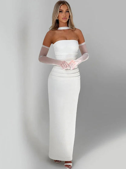 Strapless Scarf Backless Maxi Dress