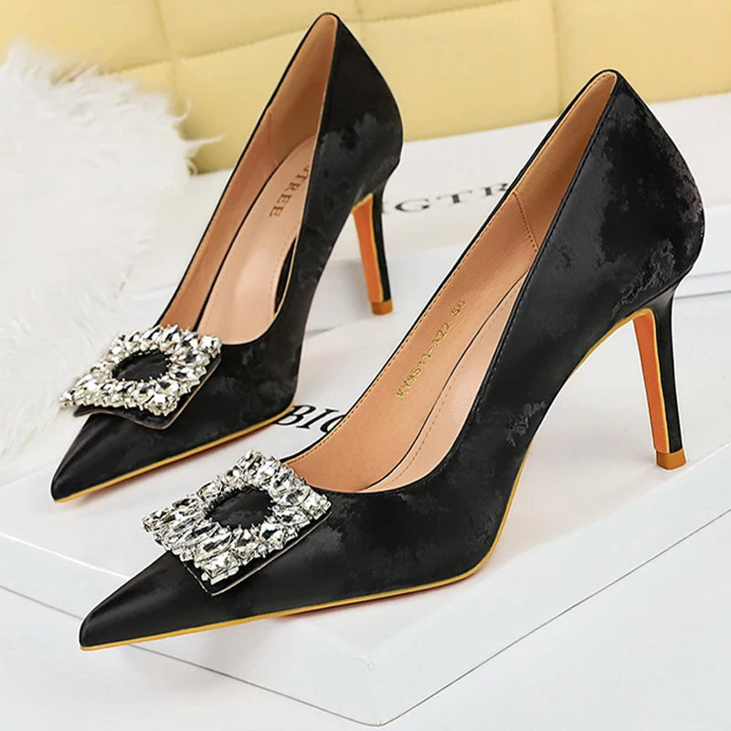 Metal Rhinestone Women Pumps with Kitten High Heels for Luxury Banquets - 7.5 cm