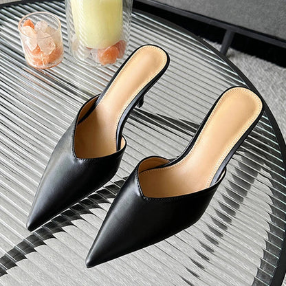 Blue Leather Slip-On Pumps for Women - Fashionable and Cozy Sandal Shoes