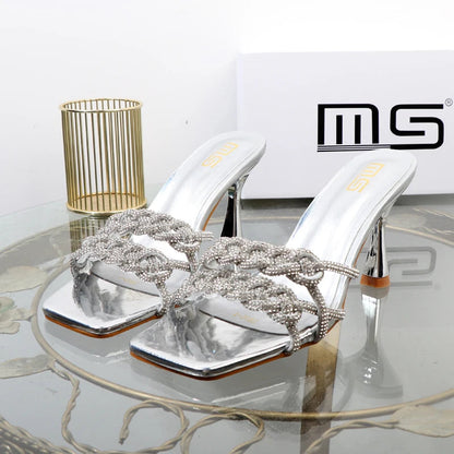 Autumn new rhinestone stiletto sandals with hollow out design