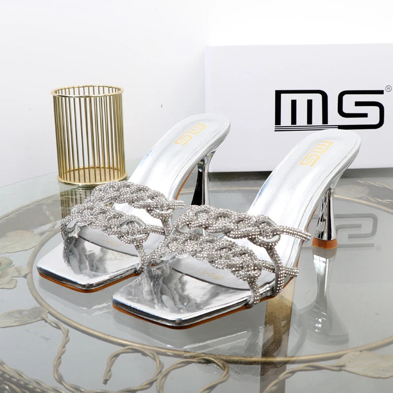Autumn new rhinestone stiletto sandals with hollow out design