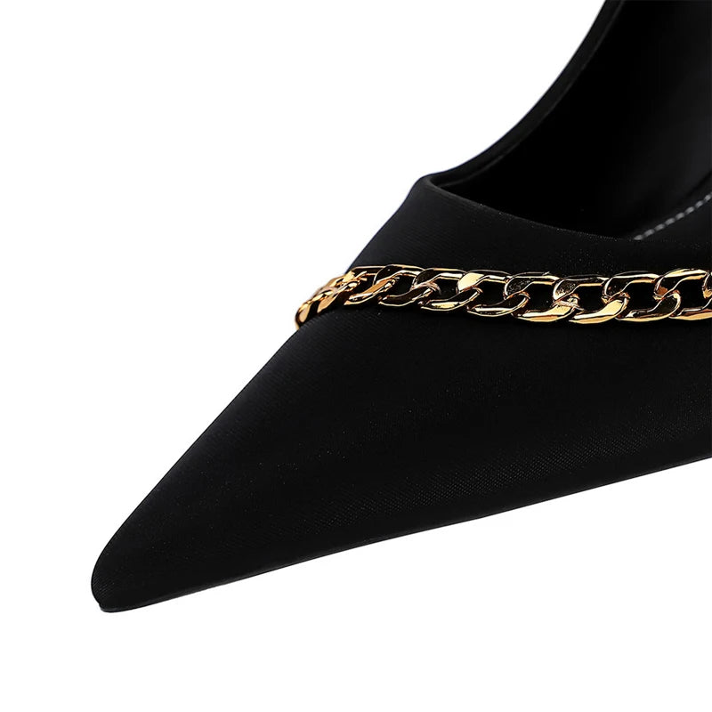 Metal Chain Women Pumps High Heels for Nightclubs Lady