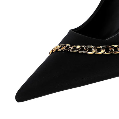 Metal Chain Women Pumps High Heels for Nightclubs Lady