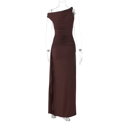 Oblique Shoulder Backless Maxi Dress
