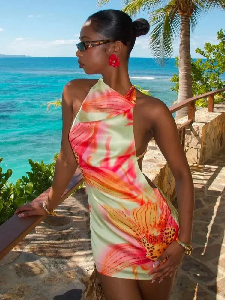 3D Flower Backless Bodycon Mini Dress