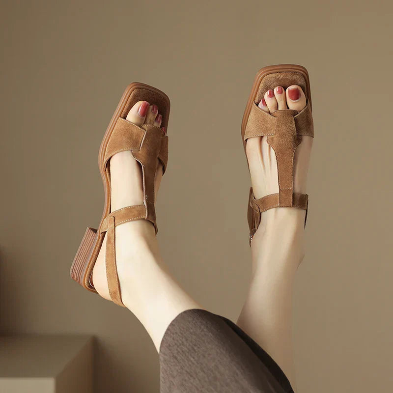 | Suede T-Strap Sandals