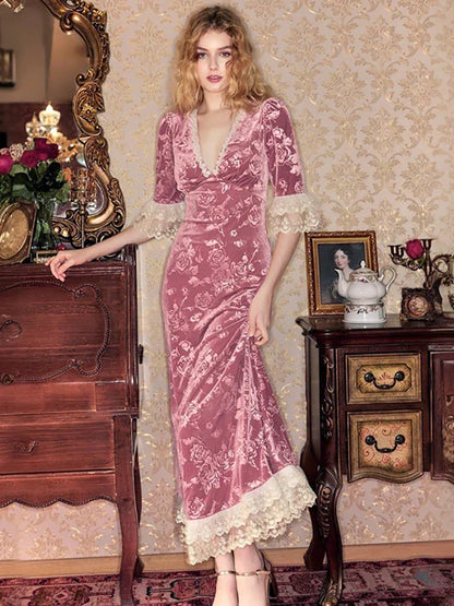 Patchwork Lace Short Sleeve Printed Floral Dress