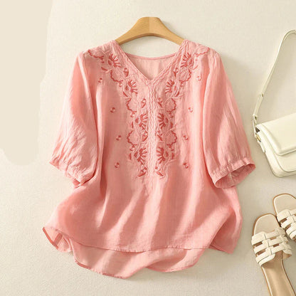 | V-Neck Cotton Blouse