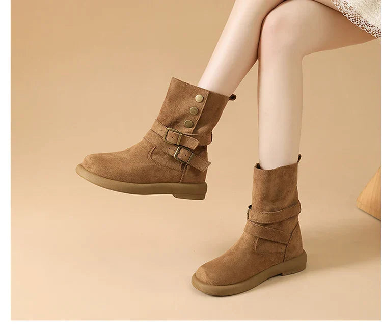 | Suede Buckle Ankle Boots