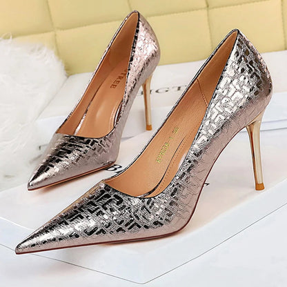 Slivery Golden Wedding Shoes Women Pumps Sexy High Heels
