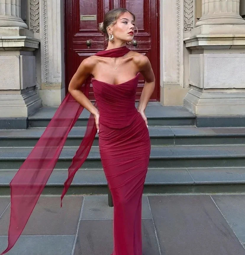 Strapless Bodycon Maxi Skirt Two Piece Set