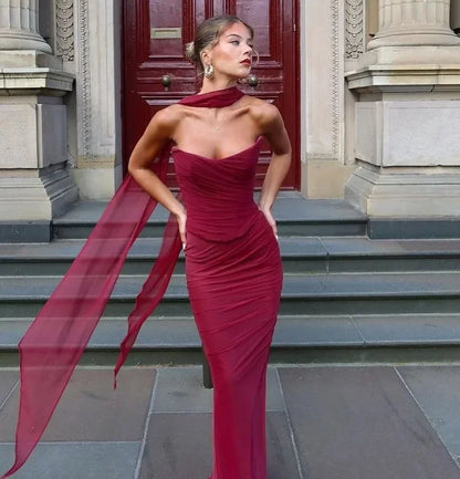 Strapless Bodycon Maxi Skirt Two Piece Set