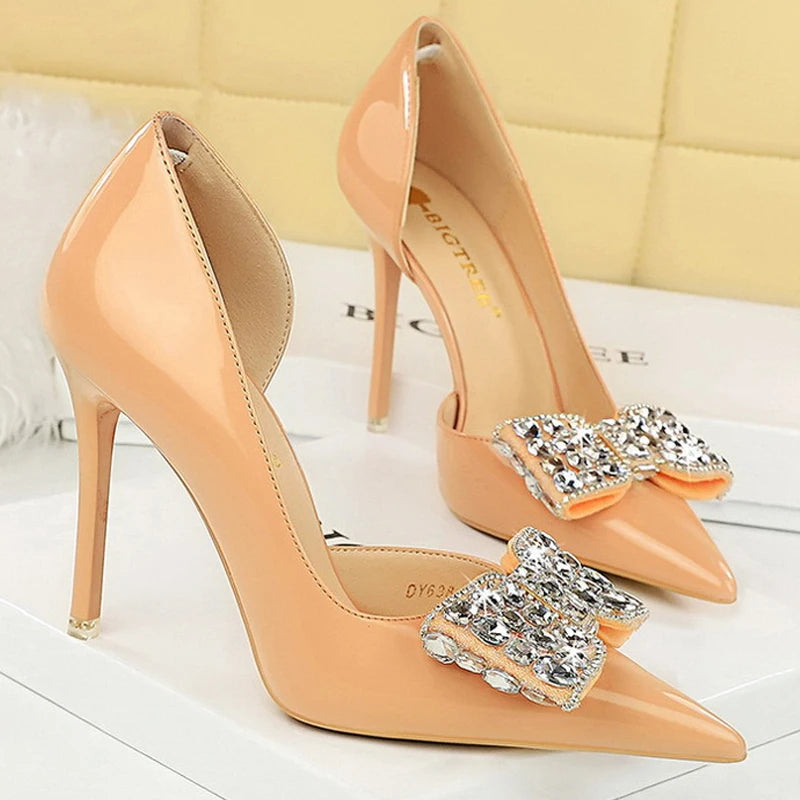 Rhinestone Women's High Heel Pumps in Patent Leather