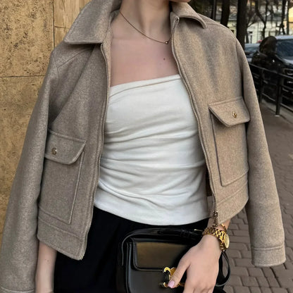 | Women’s Wool Bomber Jacket with Zipper