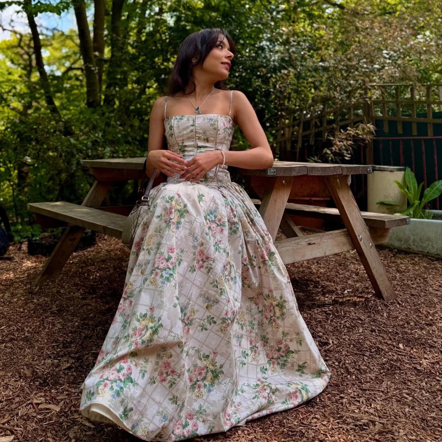 White Holiday Midi Floral Dress