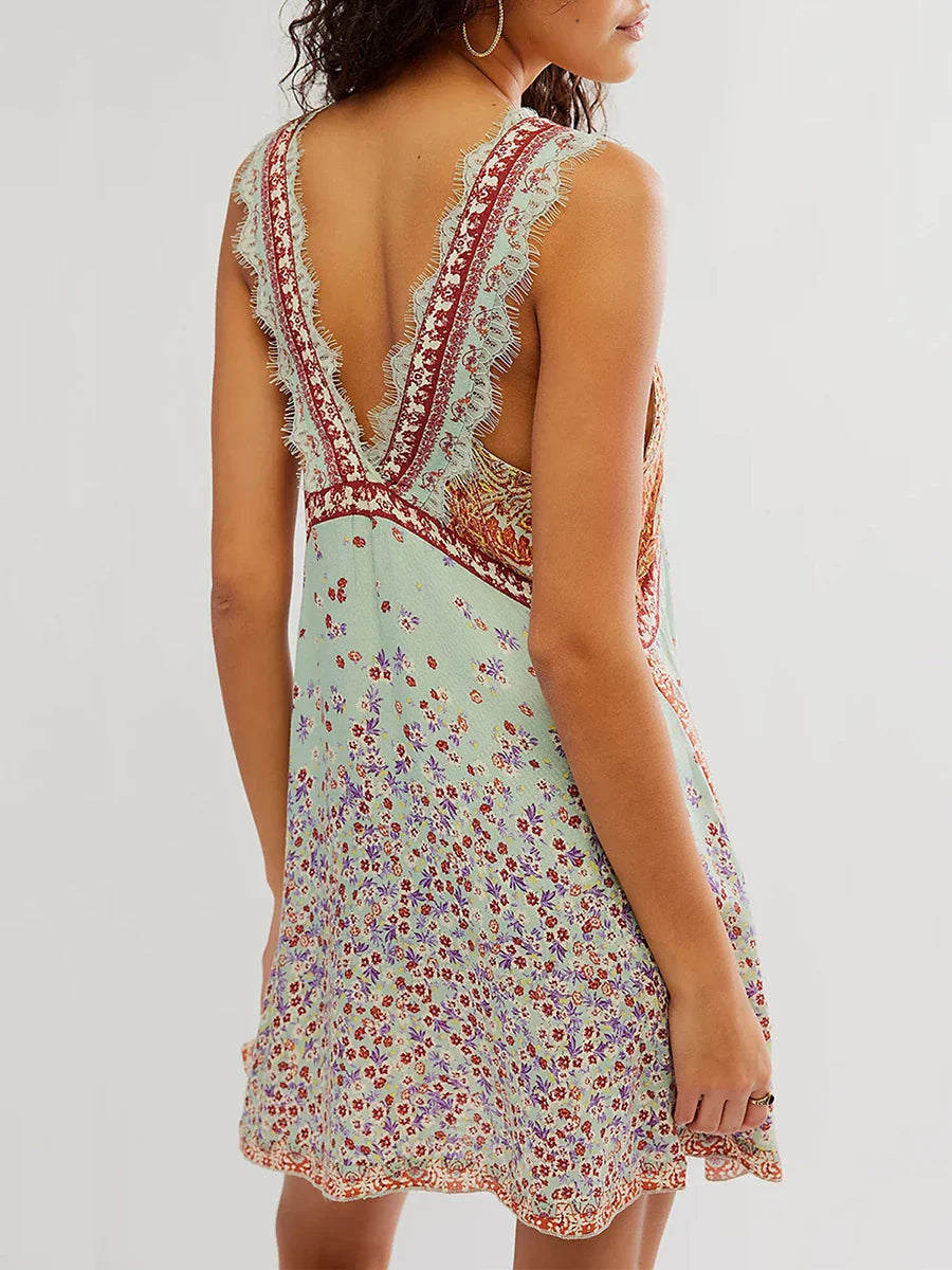 | Lace-Trim Floral Mini Dress