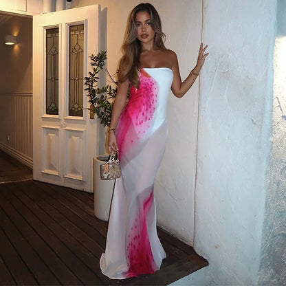 Mesh Floral Print Off-shoulder Long Dress