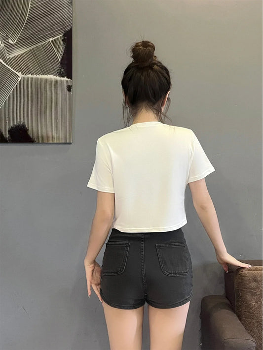 Printed Slim Exposed Crop Fit T-shirt