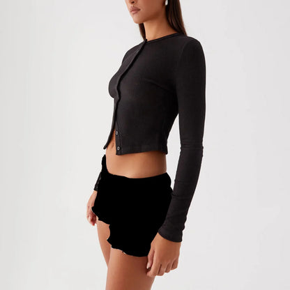 Ribbed Button Front Club Knit Cardigan
