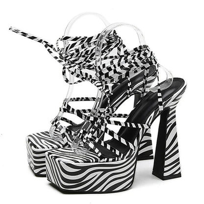 Orange Lace Up Platform Sandals for Women