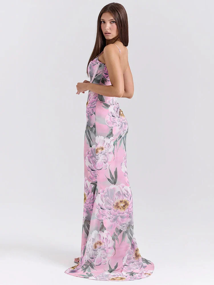 Pink Floral Spaghetti Strap Vacation Dress