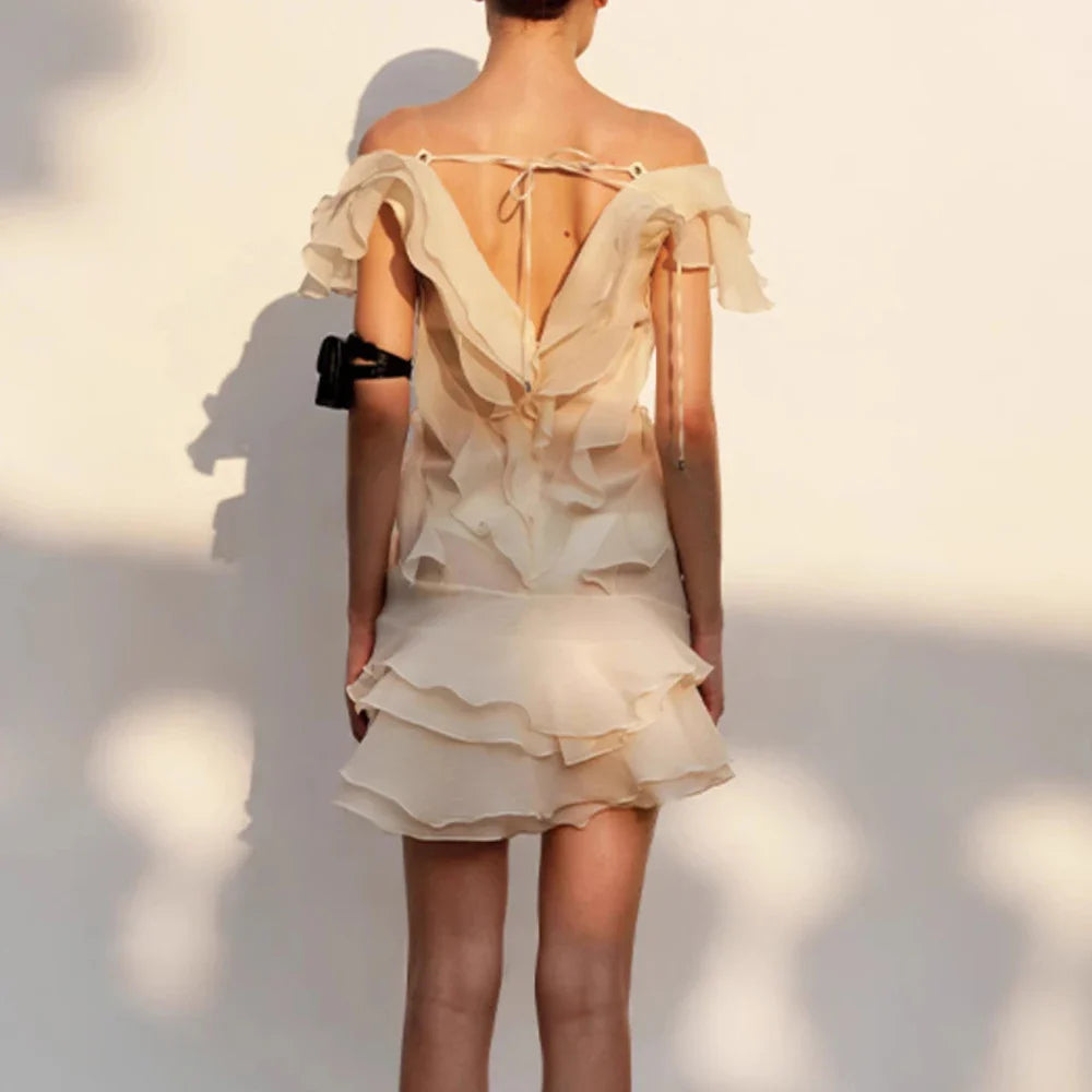 Off Shoulder Ruffle Spliced Floral Dress