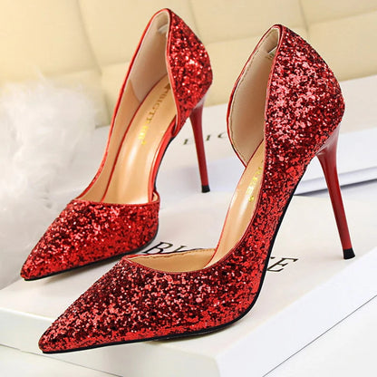 Sequin Champagne Stiletto High Heels Wedding Pumps for Women